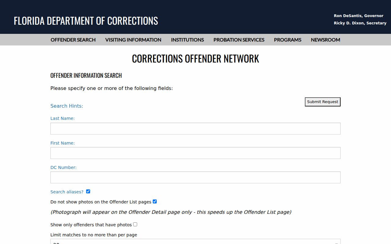 Hillsborough County arrest history state prison and supervision search