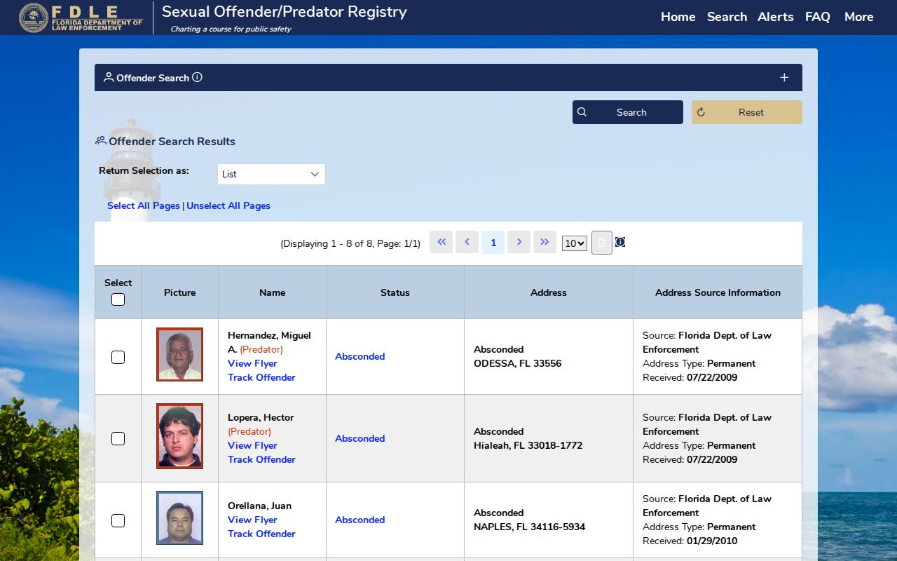 Detailed Hillsborough County sex offender registry search filters