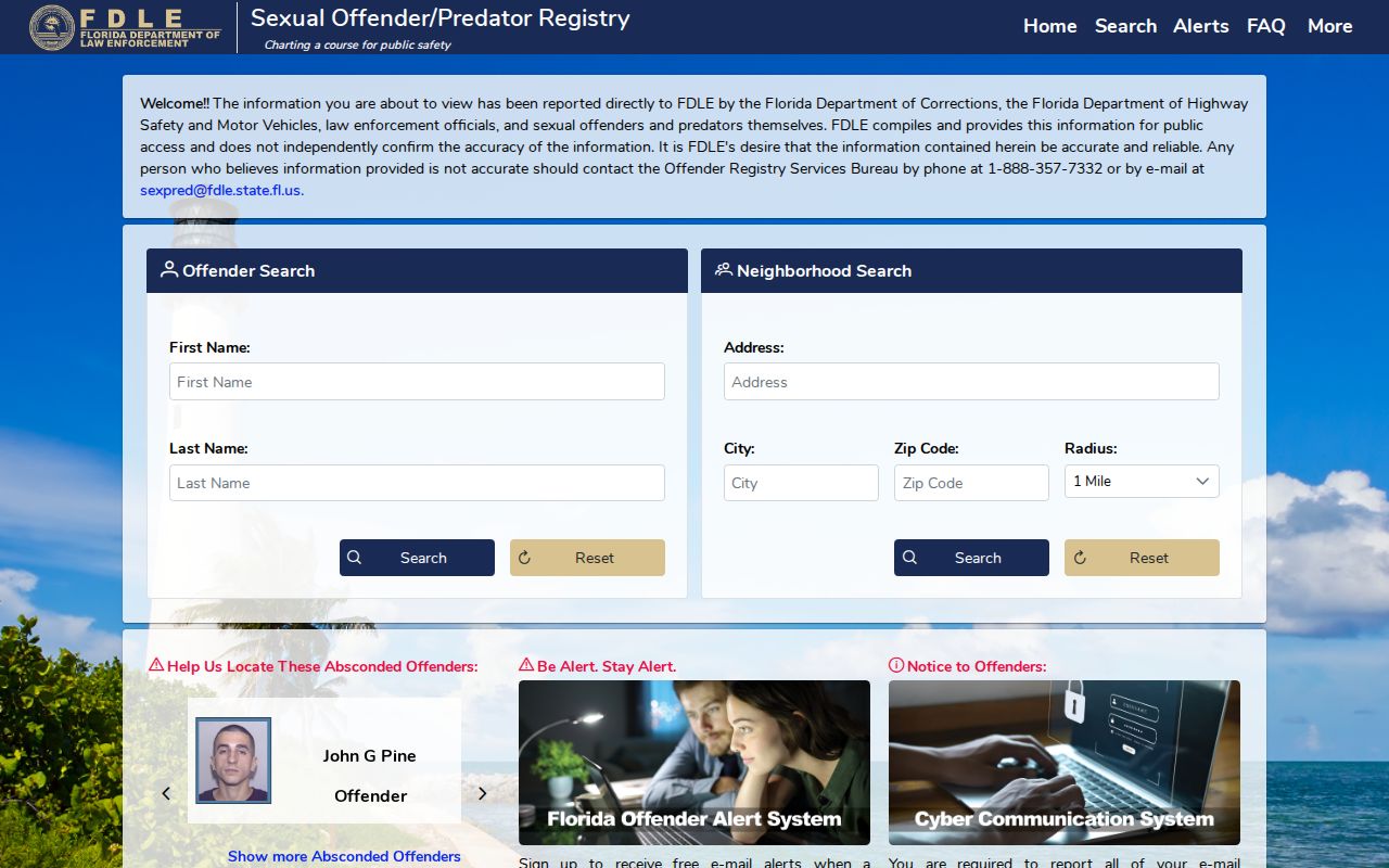 Hillsborough County sex offender registry name and neighborhood search options
